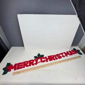 Vtg 3D Fabric Merry Christmas Holiday Lettering Holly Attached 45in length READ